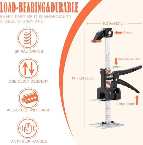 رافعة ذراع موفرة للعمالة مقاس 15 بوصة، هيكل من الألومنيوم بالكامل، مقبض صلب، مُشكل، يستخدم لوضع بلاط الحائط، وتركيب الأبواب والنوافذ، ورفع الأثاث، أسود -86 in Kuwait