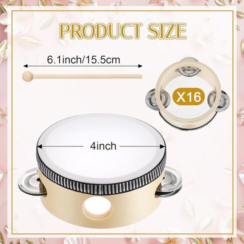 32 قطعة من الدف مقاس 10.16 سم مع أعواد الطبل، طبلة خشبية محمولة باليد مع جلجل معدني، آلة موسيقية قرعية لحفلات الزفاف في الكنيسة، هدية موسيقية تعليمية للحفلات in Kuwait