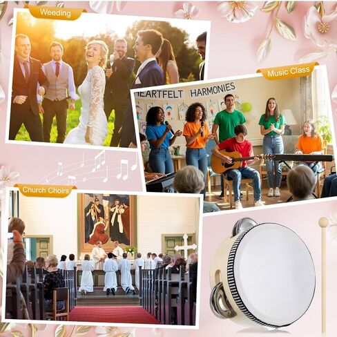 32 قطعة من الدف مقاس 10.16 سم مع أعواد الطبل، طبلة خشبية محمولة باليد مع جلجل معدني، آلة موسيقية قرعية لحفلات الزفاف في الكنيسة، هدية موسيقية تعليمية للحفلات in Kuwait