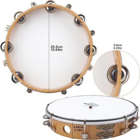 10 Inch Tambourine for Adults, Hand Held Musical Drum with Double Metal Jingles, Hand Held Tambourines for Church, Dancing, Party, Home Decor in Saudi Arabia