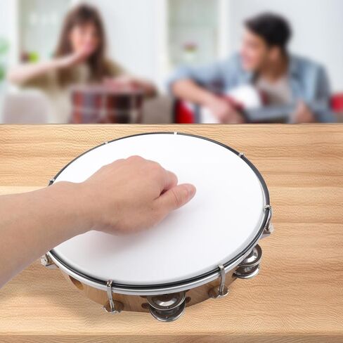 10 Inch Tambourine for Adults, Hand Held Musical Drum with Double Metal Jingles, Hand Held Tambourines for Church, Dancing, Party, Home Decor in Saudi Arabia