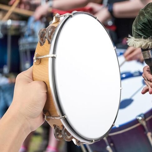 10 Inch Tambourine for Adults, Hand Held Musical Drum with Double Metal Jingles, Hand Held Tambourines for Church, Dancing, Party, Home Decor in Saudi Arabia