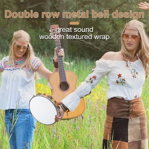 10 Inch Tambourine for Adults, Hand Held Musical Drum with Double Metal Jingles, Hand Held Tambourines for Church, Dancing, Party, Home Decor in Saudi Arabia