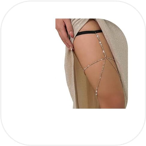 Sexy Rhinestone Leg Body Jewelry,Crystal Bohemian Elastic Band Leg Thigh Chain Bikini Multi-layered Thigh Chain Accessory Jewelry for Women in Kuwait