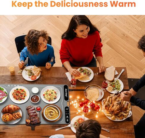 حصيرة تدفئة الطعام للطعام XXXL 39 بوصة × 15 بوصة 550 وات، صينية تسخين كهربائية محمولة لأطباق البوفيهات والحفلات، وسادات تسخين سريعة كاملة السطح مع 7 مستويات درجة حرارة ومؤقت 8 ساعات وقفل أمان للأطفال in Kuwait