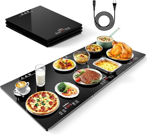 Electric Food Warming Tray for Parties Buffet, 3-in-1 Modular Food Warmer Trays with Independent 10 Temp Setting and Timer, 35.4''x15.7'' Tempered Glass Heat Plates for Catering & Gatherings in Saudi Arabia