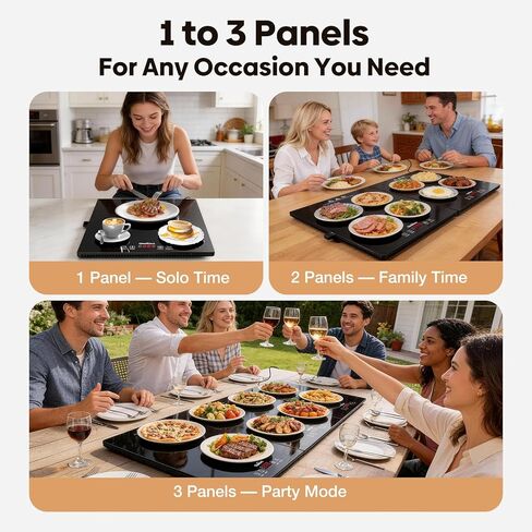 Electric Food Warming Tray for Parties Buffet, 3-in-1 Modular Food Warmer Trays with Independent 10 Temp Setting and Timer, 35.4''x15.7'' Tempered Glass Heat Plates for Catering & Gatherings in Saudi Arabia
