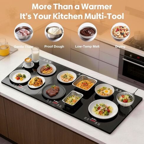 Electric Food Warming Tray for Parties Buffet, 3-in-1 Modular Food Warmer Trays with Independent 10 Temp Setting and Timer, 35.4''x15.7'' Tempered Glass Heat Plates for Catering & Gatherings in Saudi Arabia