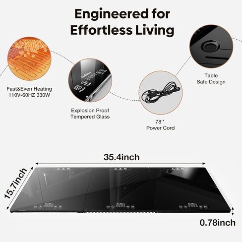 Electric Food Warming Tray for Parties Buffet, 3-in-1 Modular Food Warmer Trays with Independent 10 Temp Setting and Timer, 35.4''x15.7'' Tempered Glass Heat Plates for Catering & Gatherings in Saudi Arabia