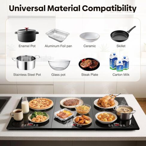 Electric Food Warming Tray for Parties Buffet, 3-in-1 Modular Food Warmer Trays with Independent 10 Temp Setting and Timer, 35.4''x15.7'' Tempered Glass Heat Plates for Catering & Gatherings in Saudi Arabia