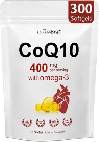 CoQ10 400 مجم مع أحماض أوميجا 3 الدهنية، 300 كبسولة هلامية | شكل مستقر عالي الامتصاص - دعم مضاد للأكسدة لصحة القلب والطاقة - مكمل الإنزيم المساعد Q10 ذو القوة الإضافية in Kuwait