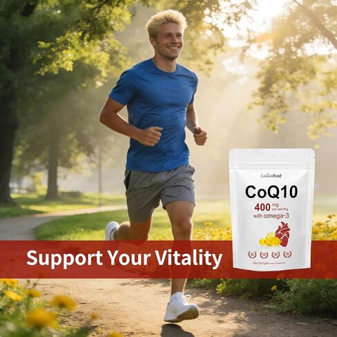 CoQ10 400 مجم مع أحماض أوميجا 3 الدهنية، 300 كبسولة هلامية | شكل مستقر عالي الامتصاص - دعم مضاد للأكسدة لصحة القلب والطاقة - مكمل الإنزيم المساعد Q10 ذو القوة الإضافية in Kuwait