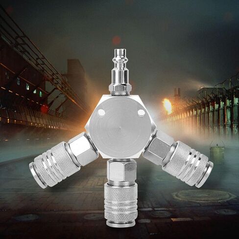 3-Way Air Hose, 1/4'' F-NPT Manifold Quick Coupler for Fuel, Air, Water and Oil, Silver, 120 X 20 Mm/4.72 X 0.79 Inch in Saudi Arabia