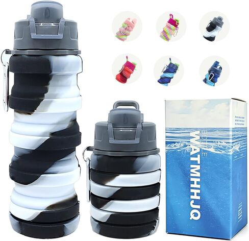 Silicone Collapsible Water Bottles, 16oz 500ml Portable Foldable Expandable Water Bottle Sports Cups, Leak Proof Reusable BPA Free, for Outdoor Activities(1# Blue) in Saudi Arabia