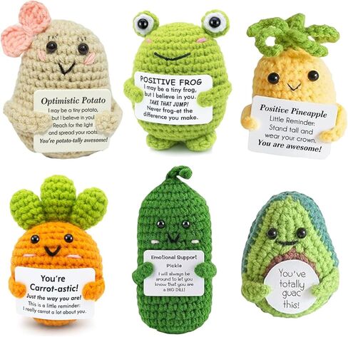 UNCLEM 6PCS Mini Emotional Support Nuggets Positive Crochet Animals Set Duck Potatos Dumpster Fire Turtle Pickle Sloth Funny Inspirational Gift for Women Mom Daughter Sister Friend, Cute Birthday Gift in Kuwait