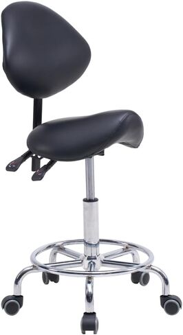 Saddle Stool Chair with Backrest Swivel Hydraulic Adjustable Ergonomic Seat on Wheels Foot Rest for Medical Dental Clinic Office Black in Saudi Arabia