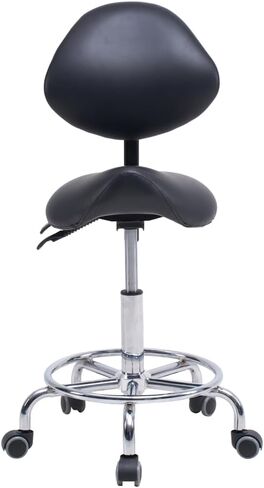 Saddle Stool Chair with Backrest Swivel Hydraulic Adjustable Ergonomic Seat on Wheels Foot Rest for Medical Dental Clinic Office Black in Saudi Arabia