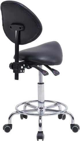 Saddle Stool Chair with Backrest Swivel Hydraulic Adjustable Ergonomic Seat on Wheels Foot Rest for Medical Dental Clinic Office Black in Saudi Arabia