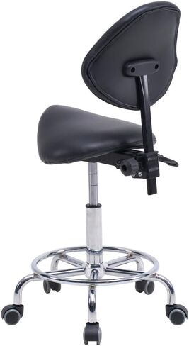 Saddle Stool Chair with Backrest Swivel Hydraulic Adjustable Ergonomic Seat on Wheels Foot Rest for Medical Dental Clinic Office Black in Saudi Arabia