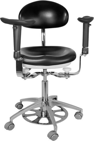 360° Swivel Dental Dynamic Mobile Chair Seat Doctor's Stool with Armrest Height Backrest Adjustable Footrest Control PU Leather (Black) in Kuwait