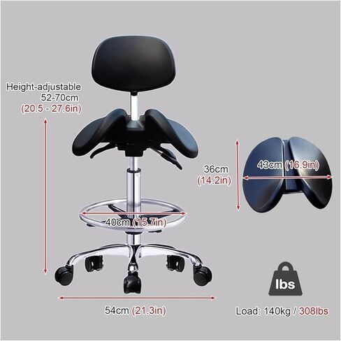Saddle Chair Office Stool with Backrest Footrest, Leather Saddle Swivel Chair Improve Posture, Standing Work Desk Stool for Clinic Tattoo in Saudi Arabia