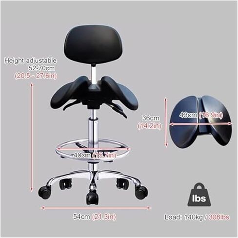 Saddle Chair Office Stool with Backrest Footrest, Leather Saddle Swivel Chair Improve Posture, Standing Work Desk Stool for Clinic Tattoo in Saudi Arabia