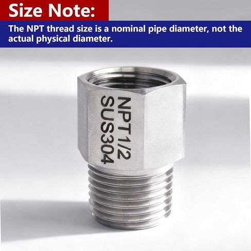304 Stainless Steel Forged Reducer Adapter 1/2" NPT Female x 1/2" NPT Male Pipe Fitting Water Pipe Adapter 2 Pack in Saudi Arabia