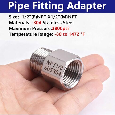 304 Stainless Steel Forged Reducer Adapter 1/2" NPT Female x 1/2" NPT Male Pipe Fitting Water Pipe Adapter 2 Pack in Saudi Arabia
