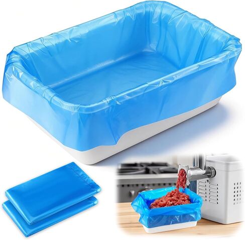 50 عبوة من بطانات اللحوم للاستعمال مرة واحدة، شديدة التحمل مقاس 22 بوصة × 21 بوصة، أكياس سلة طعام من البوليستر سعة 2.5 مل لمعالجة اللحوم وخلطها وتخزينها ونقلها، حقيبة بلاستيكية مسطحة مفتوحة لسهولة التنظيف (أزرق) in Kuwait