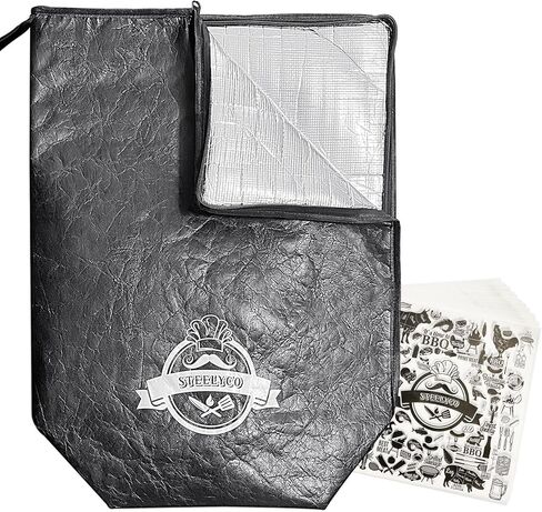BBQ Blanket for Resting Meat - 21" Reusable Insulated Brisket Bag, Leakproof Aluminum-Lined Resting Bag with 25 Sheets Food-Grade Butcher Paper, Meat Warmer for Smoker & Grilling Accessories in Saudi Arabia