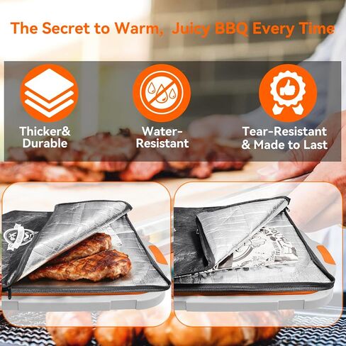 BBQ Blanket for Resting Meat - 21" Reusable Insulated Brisket Bag, Leakproof Aluminum-Lined Resting Bag with 25 Sheets Food-Grade Butcher Paper, Meat Warmer for Smoker & Grilling Accessories in Saudi Arabia