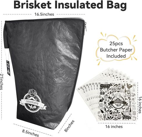 BBQ Blanket for Resting Meat - 21" Reusable Insulated Brisket Bag, Leakproof Aluminum-Lined Resting Bag with 25 Sheets Food-Grade Butcher Paper, Meat Warmer for Smoker & Grilling Accessories in Saudi Arabia