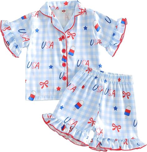 Kuriozud Toddler Baby Boy Boy 4th July Outfits Pajamas مجموعة الرابع من يوليو الزر الأمريكي. in Saudi Arabia