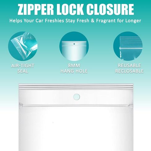MUBYOK 6" x 6" Ultra Clear Plastic Reclosable Zip Bags for Car Freshie-Polypropylene Bags with Hang Hole for Display-2 mil Thick with Resealable Lock Seal Zipper(Pack of 100) in Kuwait