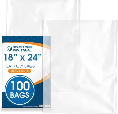 18" X 24" Open-End Flat Poly Bags (100 Count) No Adhesive Strip - 2 Mil Clear Plastic Bags for Packaging, Shipping, Storage - Spartan Industrial in Kuwait