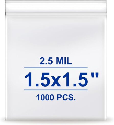 Glider 1.5" x 1.5" Clear Zip Bags, 1000pcs, 2.5 Mil Small Resealable Plastic Baggies for Jewellery, Coins, Beads, Pills, Earrings, Craft & Sample Storage (1.5" x 1.5") in Kuwait