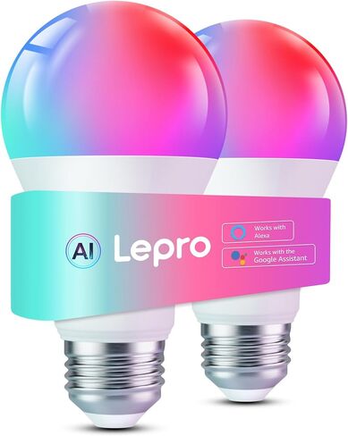 Lepro B2 AI Smart Light Bulbs - 1100LM WiFi & Bluetooth RGBWW Color Changing LED Bulb, Works with Alexa & Google Assistant, AI Generated Lighting, AI Voice Control, Music Sync, 2.4GHz Only, 2 Pack in Saudi Arabia