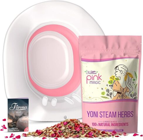 Fivona Yoni Steam Kit 2-in-1 Bundle of Steaming Seat with Pink Magic Herbs Bundle - at Home V-SPA Cleansing Set for Toilet Bowl - Detox and Rejuvenate with All-Natural Herbal Therapy in Kuwait