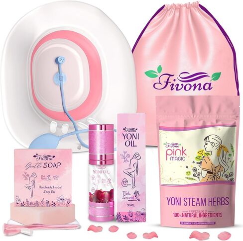 Fivona Yoni Steam Kit 2-in-1 Bundle of Steaming Seat with Pink Magic Herbs Bundle - at Home V-SPA Cleansing Set for Toilet Bowl - Detox and Rejuvenate with All-Natural Herbal Therapy in Saudi Arabia