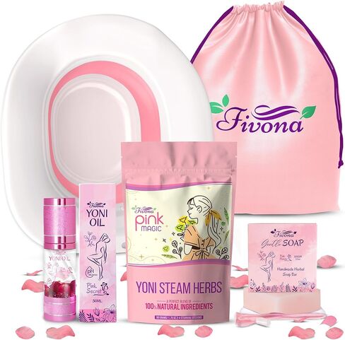 Fivona Yoni Steam Kit 2-in-1 Bundle of Steaming Seat with Pink Magic Herbs Bundle - at Home V-SPA Cleansing Set for Toilet Bowl - Detox and Rejuvenate with All-Natural Herbal Therapy in Saudi Arabia