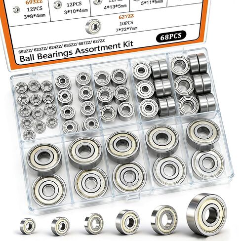 Dianrui Ball Beal Bealings Kit 44 PCS - 608RS/ 608ZZ/ 698ZZ/ 628ZZ/ 6903ZZ/ 6003ZZ/ 6203ZZ Small Bearings Kit لمحامل لوح التزلج ، عجلة الأثاث ، الزلاجات الأسطوانة ، الطباعة ثلاثية الأبعاد و ECT - SAMPLE. in Kuwait