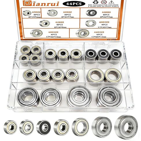 Dianrui Ball Bearings Assortment Kit 44 PCS—608RS/ 608ZZ/ 698ZZ/ 628ZZ/ 6903ZZ/ 6003ZZ/ 6203ZZ Small Bearings Kit for Skateboard Bearings, Furniture Wheel, Roller Skates, 3D Printing and ect—7 Molde in Kuwait