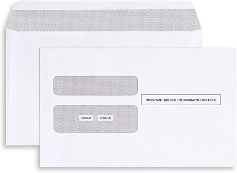 W2 Envelopes, Double Window Security Envelope For W-2 Tax Forms, Designed for Printed W2 Laser Forms, For QuickBooks Desktop and Other Tax Software, 5 5/8’’ x 9’’, 25 Form Envelopes Gum Seal in Kuwait