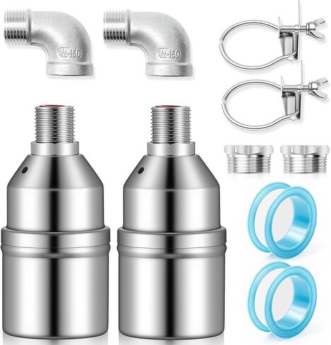 Hicarer 2 Set 304 Stainless Steel Water Float Valve 1/2" to 3/4" Automatic Water Level Control Shut off Float Valve for Watering Tank, Livestock Troughs, Pool, Distiller in Saudi Arabia