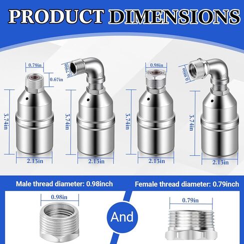 Hicarer 2 Set 304 Stainless Steel Water Float Valve 1/2" to 3/4" Automatic Water Level Control Shut off Float Valve for Watering Tank, Livestock Troughs, Pool, Distiller in Saudi Arabia