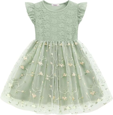 Arshiner Toddler Lace Tutu Dresses Ruffle Sleeve 3 Layers Tulle Flower Wedding Birthday Summer Little Girls Dress in Kuwait