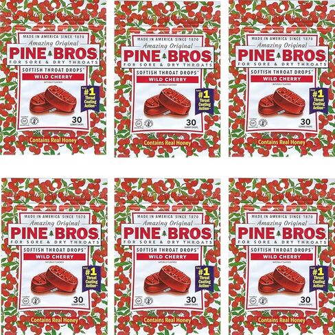 Pine Bros. Softish Throat Drops Value Size Wild Cherry -Approx 30 Drops (Pack of 6) in Kuwait