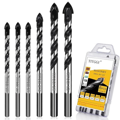 TITGGI Concrete Drill Bit & Masonry Drill Bit Set, Professional Drill Bit Set (6PCS) for Glass/Brick/Plastic/Cement/Wood/Tile/Etc, Industrial Strength Carbide Drill Bit Tip, 1/4"-1/2" in Kuwait