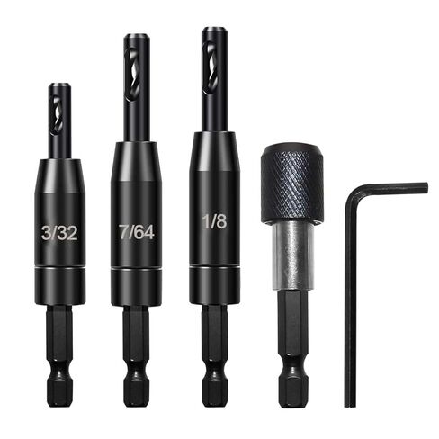 مجموعة لقم الثقب ذاتية التمركز، 3 قطع 3/32 بوصة 7/64 بوصة 1/8 بوصة لقم الثقب ذاتي المركز HSS بت، 1/4 بوصة مثقاب سداسية الساق مع قطعة واحدة حامل لقم التغيير السريع للمفصلات وتركيب الباب in Kuwait