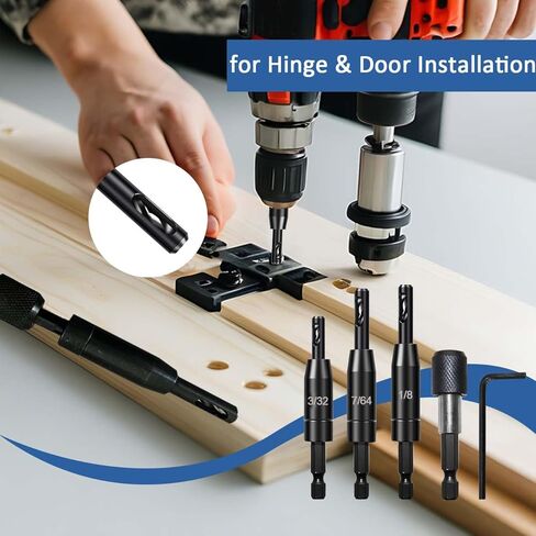 مجموعة لقم الثقب ذاتية التمركز، 3 قطع 3/32 بوصة 7/64 بوصة 1/8 بوصة لقم الثقب ذاتي المركز HSS بت، 1/4 بوصة مثقاب سداسية الساق مع قطعة واحدة حامل لقم التغيير السريع للمفصلات وتركيب الباب in Kuwait